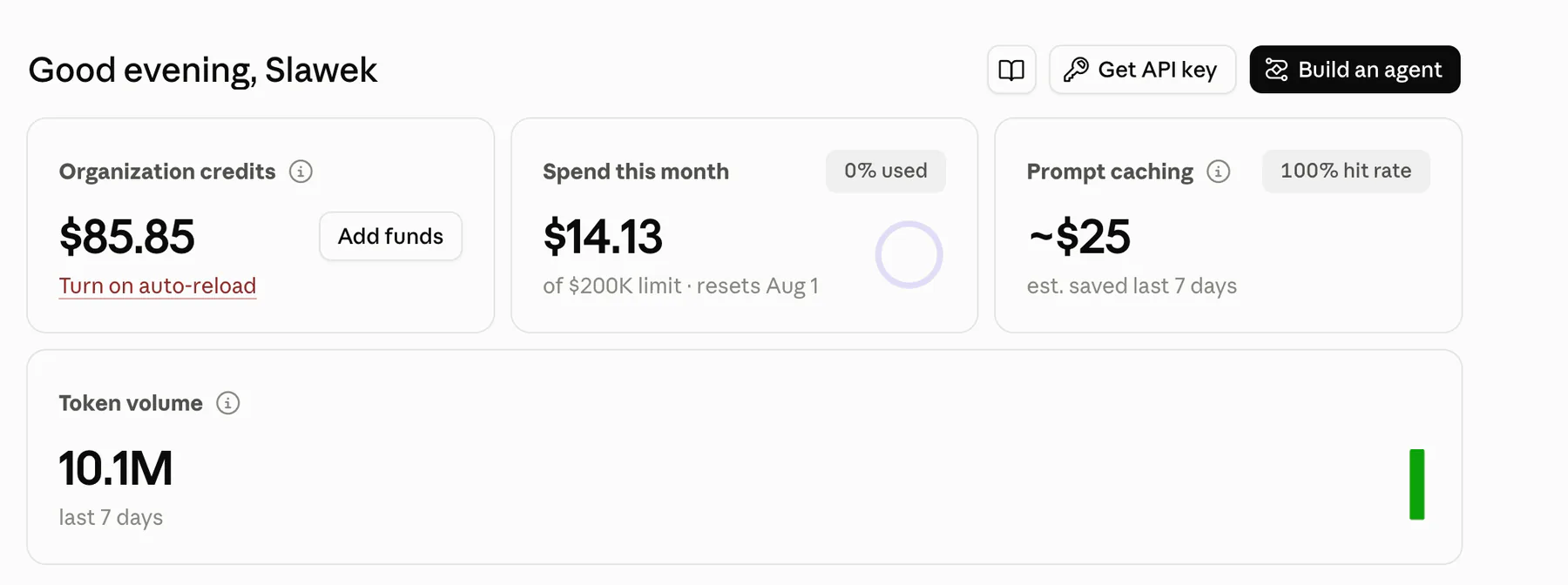 Anthropic dashboard showing the API usage generated while preparing the self-healing tests experiment